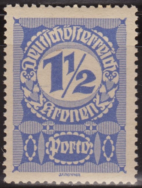 Austria 1920 Scott J85 Sello * Cifras Numeros Porto 1 1/2k Autriche Osterreich Preobliteré Matasello de Favor c/charnela